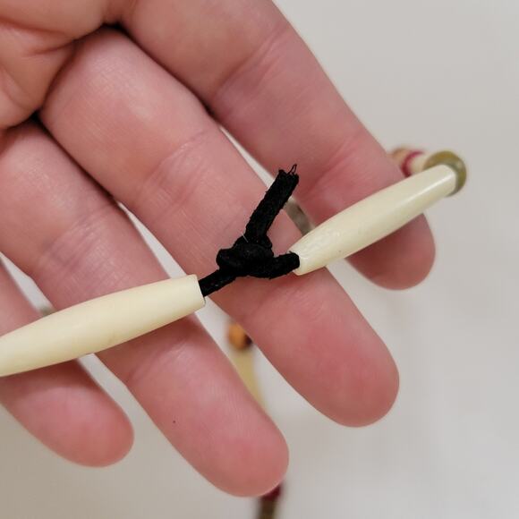 Tribal Boho Beaded Necklace With Carved Wood Bone Style Beads And Earthy Accents - Picture 8 of 10